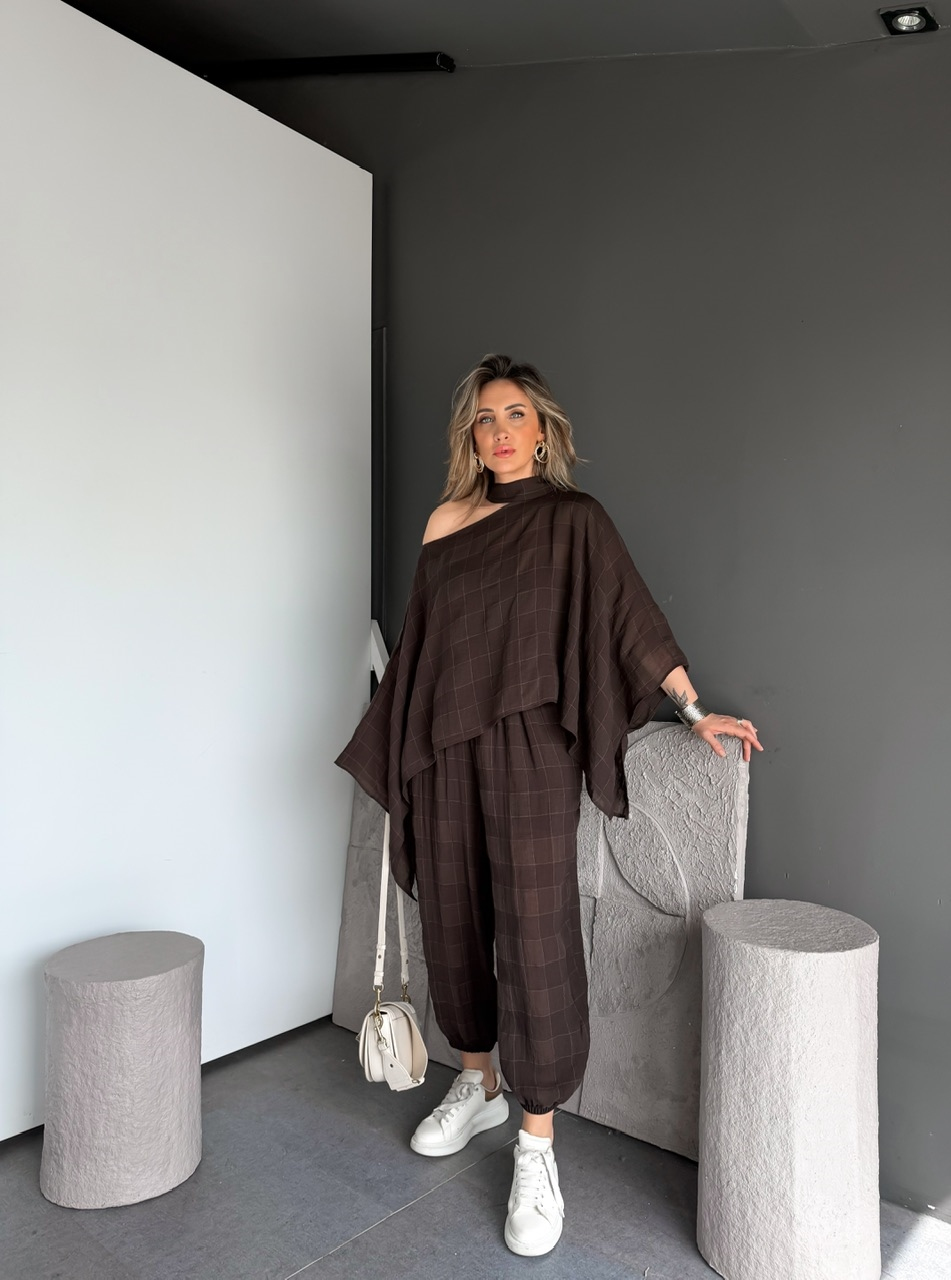 Kahve Ekose Yarasa Kol Bohem Takım