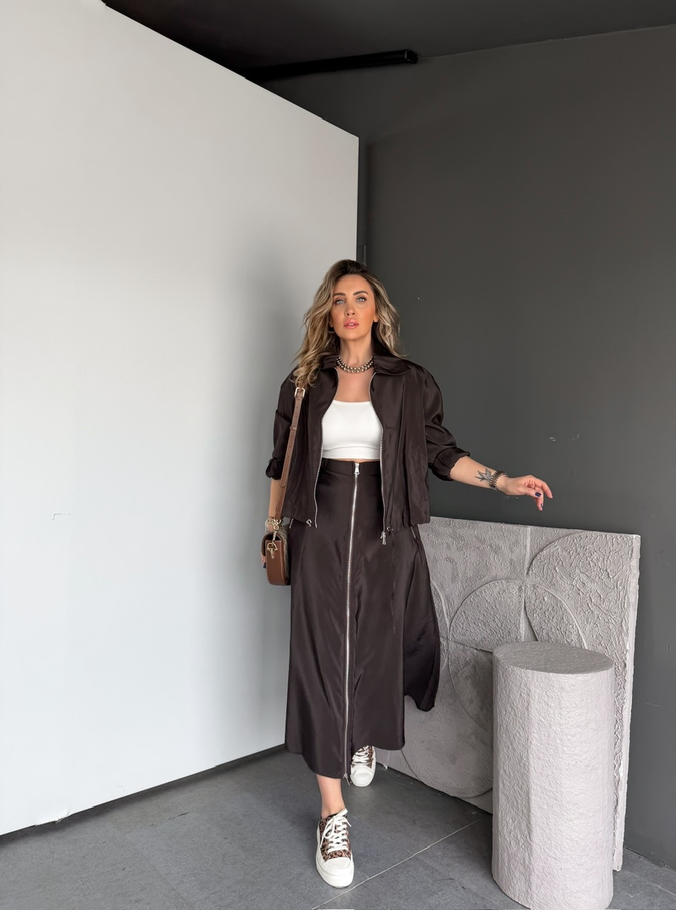 Kahve Eteği Fermuarlı Premium Takım