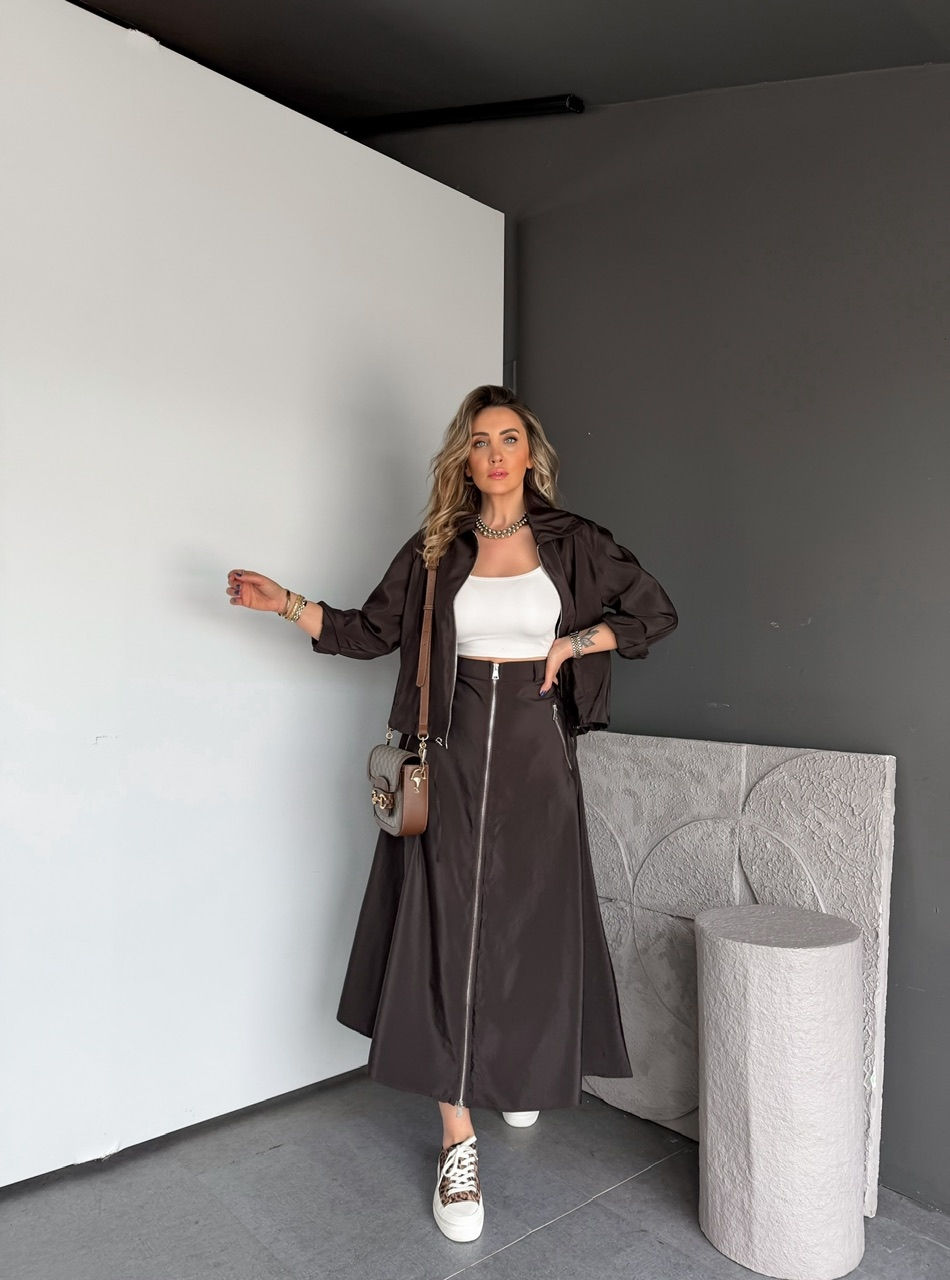 Kahve Eteği Fermuarlı Premium Takım