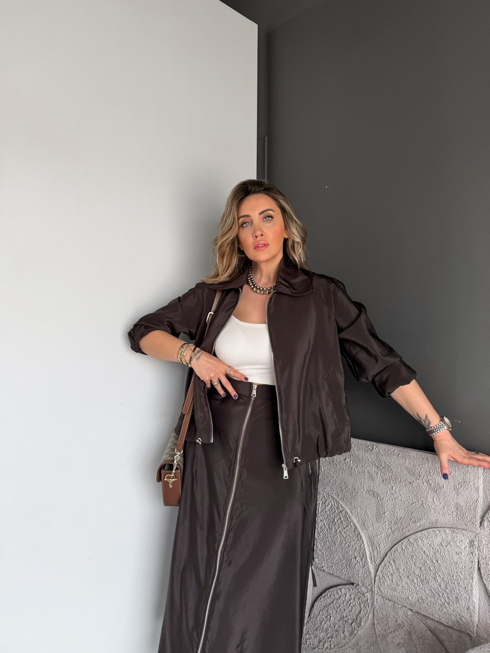 Kahve Eteği Fermuarlı Premium Takım