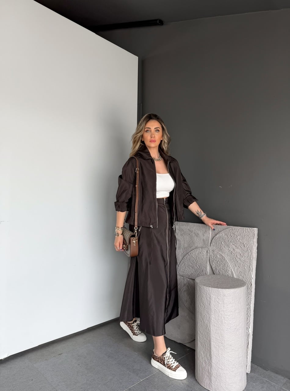 Kahve Eteği Fermuarlı Premium Takım