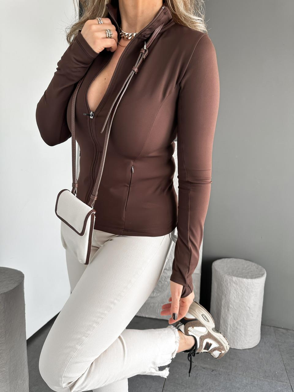 Kahve Fermuarlı Parmaklı Oysho Sweatshirt