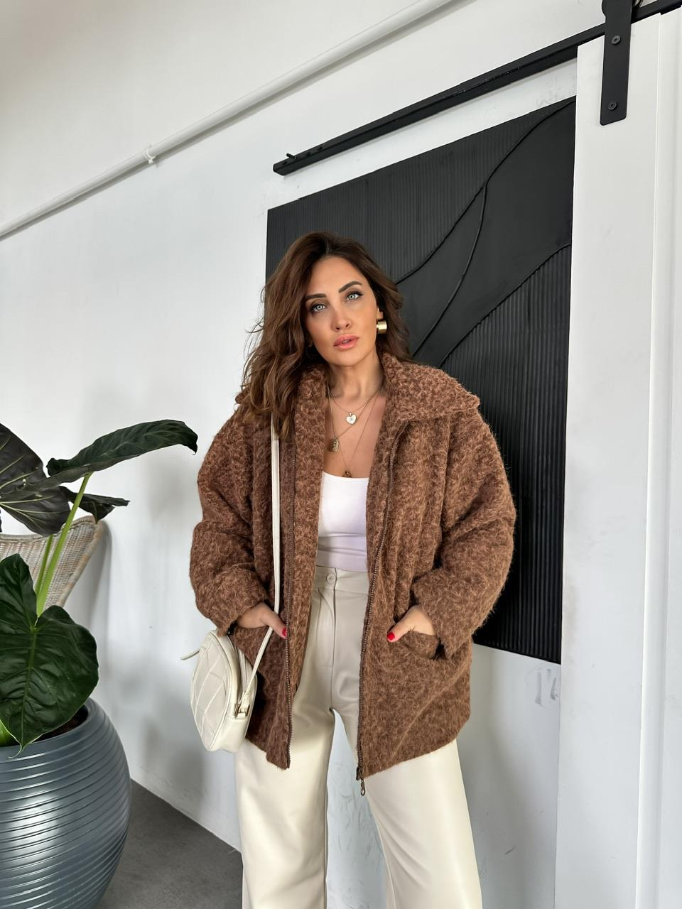 Kahve Fermuarlı Şık Kaban