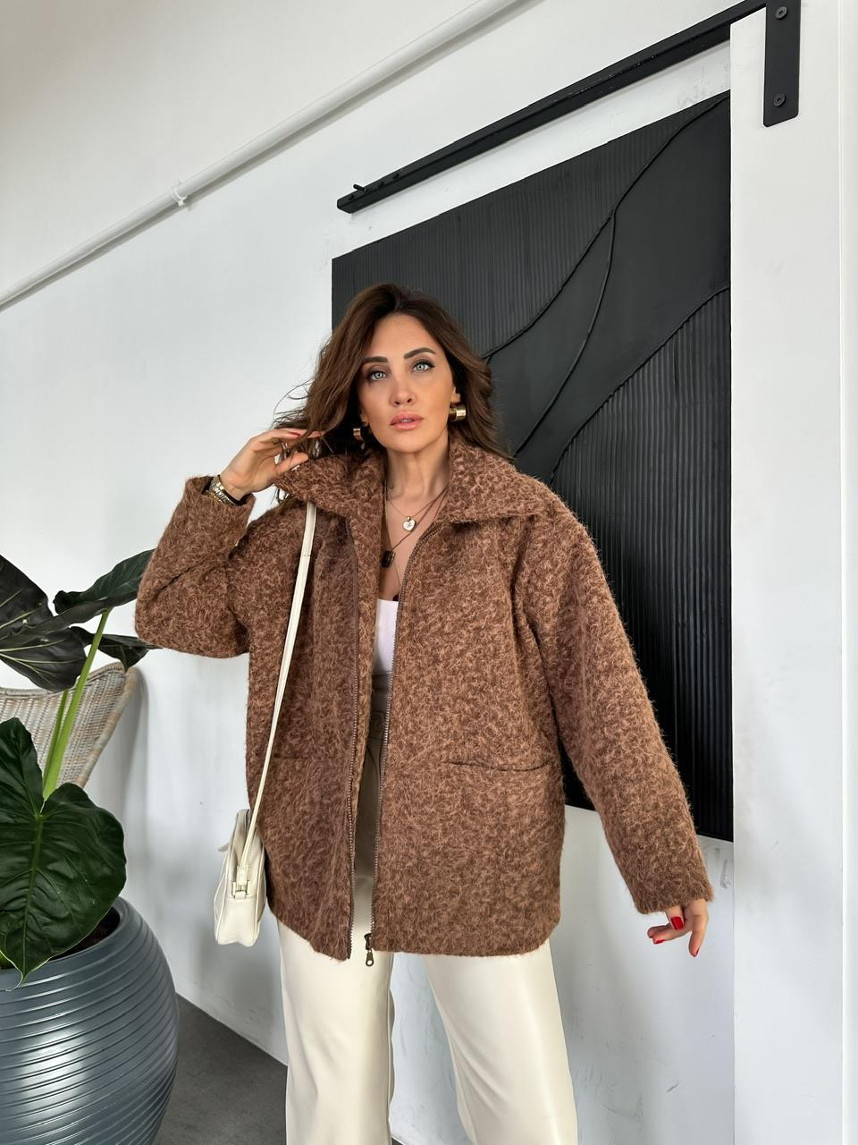 Kahve Fermuarlı Şık Kaban