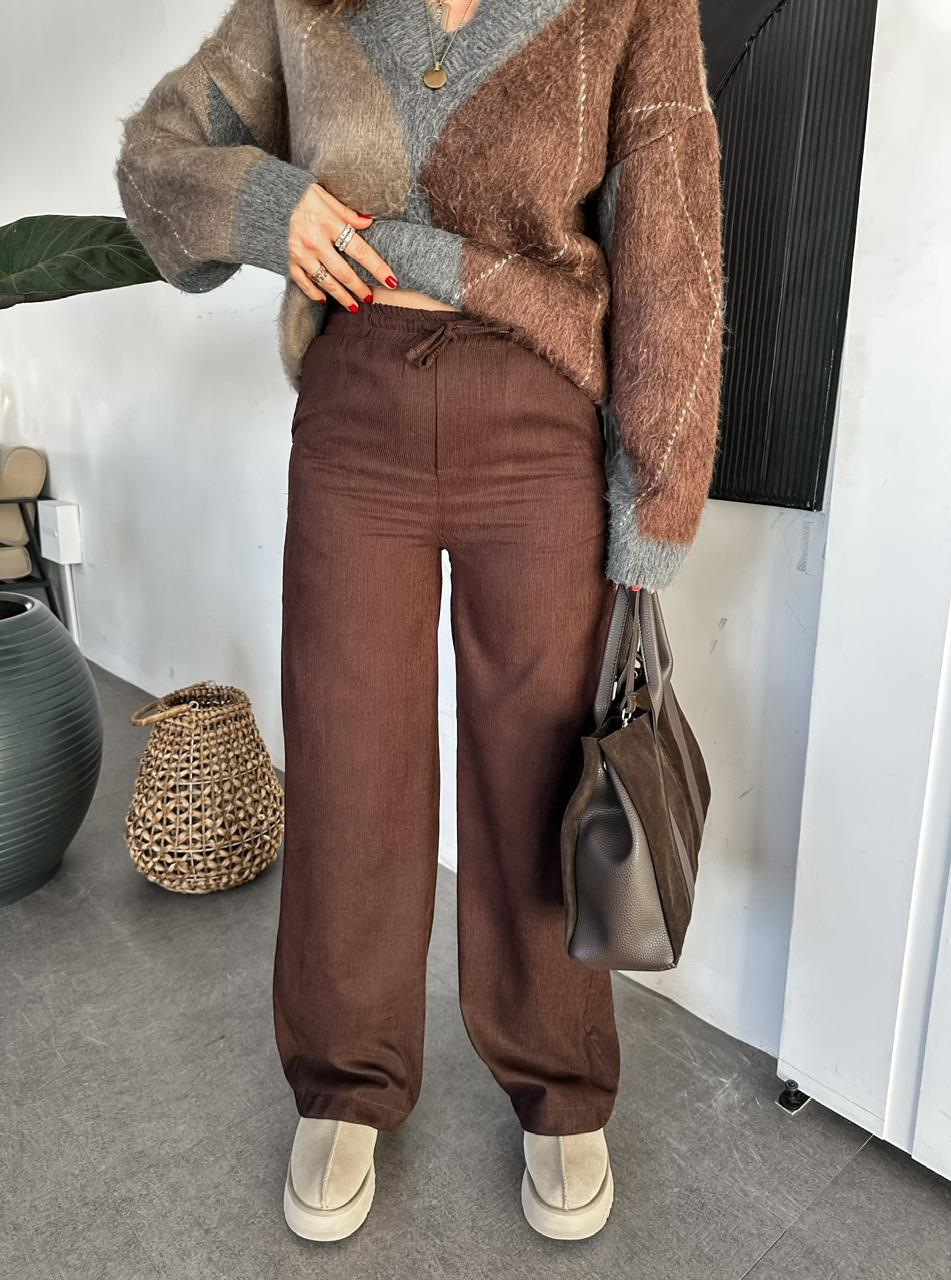 Kahve Fitilli Kadife Pantolon