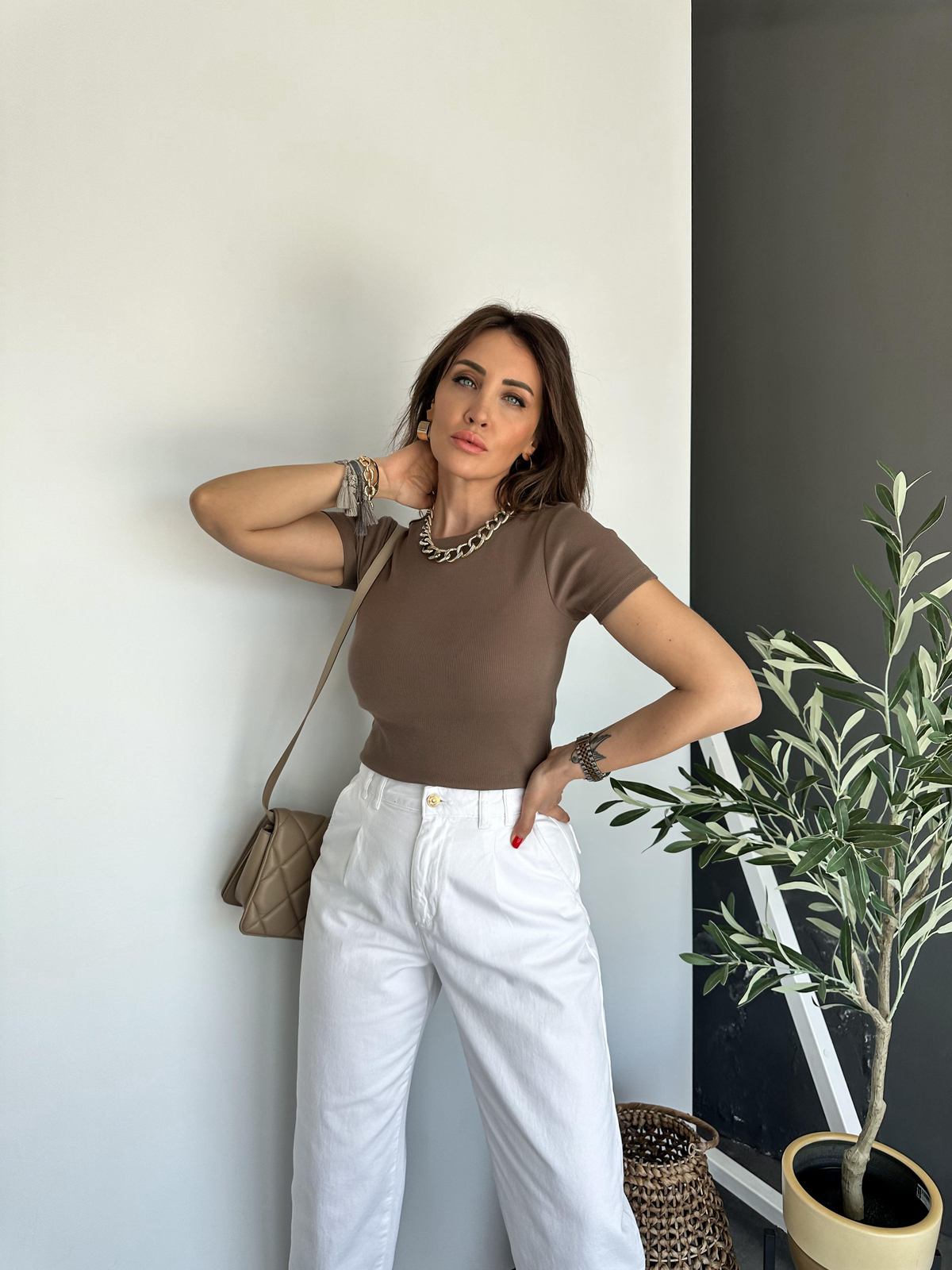 Kahve Fitilli Organic Cotton Tshirt 