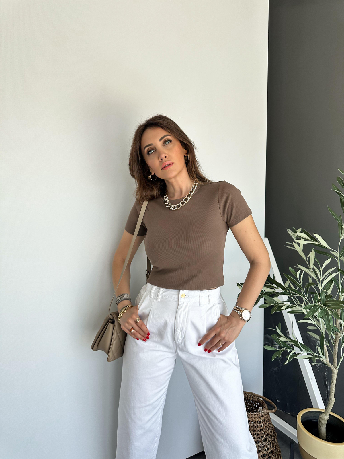 Kahve Fitilli Organic Cotton Tshirt 