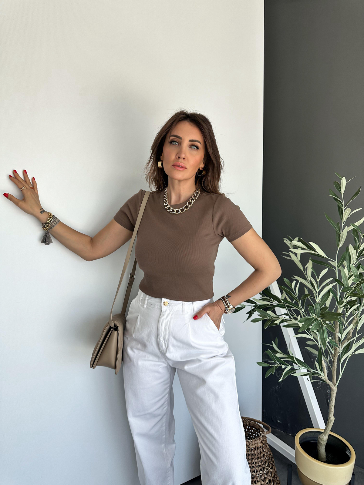 Kahve Fitilli Organic Cotton Tshirt 