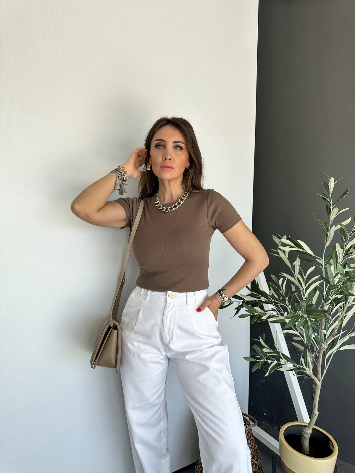 Kahve Fitilli Organic Cotton Tshirt 