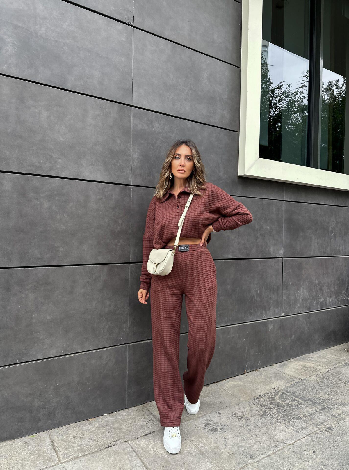 Kahve Gofre Polo Yaka Takım