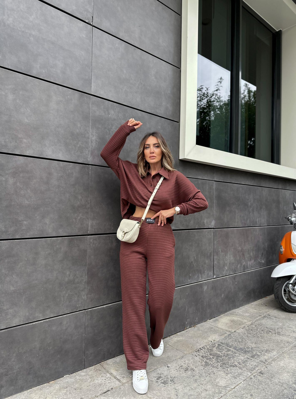 Kahve Gofre Polo Yaka Takım