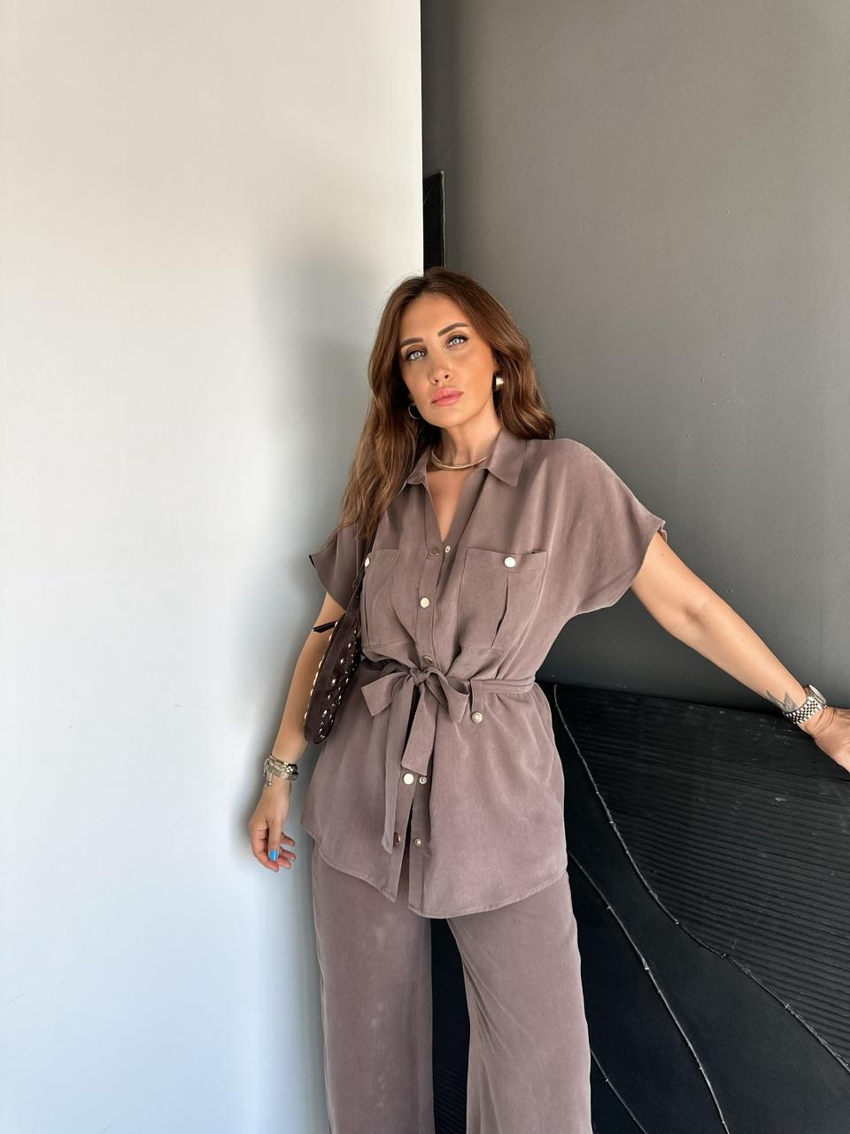 Kahve Gold Çıtçıtlı Kuşaklı Takım