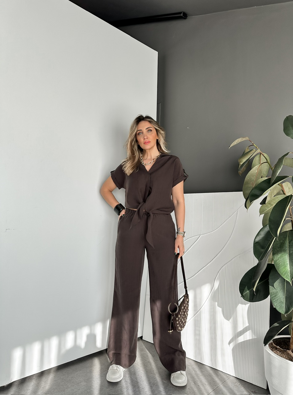 Kahve Gömleği Bağlamalı Premium Takım