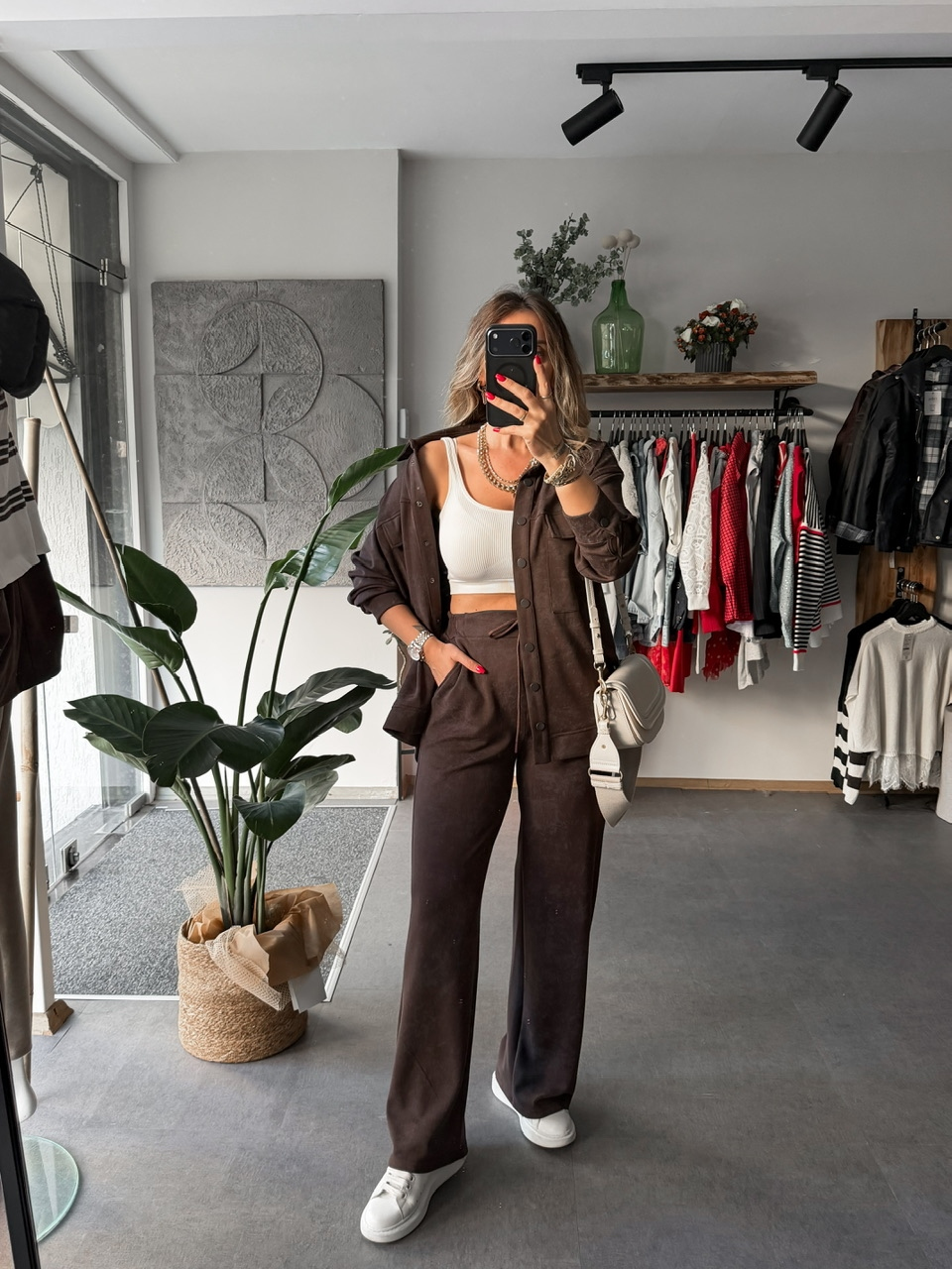Kahve Gömlek Pantolon Batik Takım