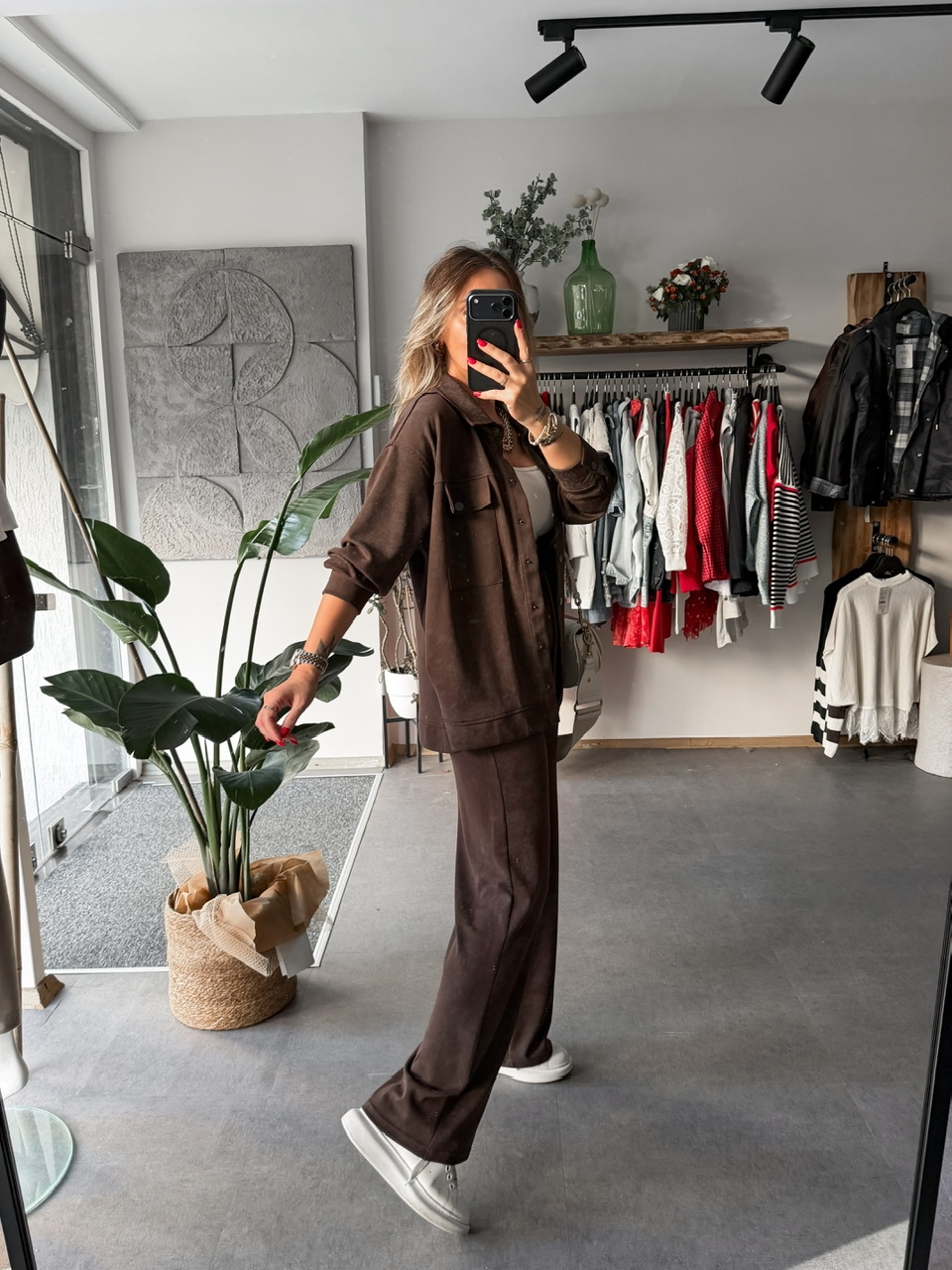 Kahve Gömlek Pantolon Batik Takım