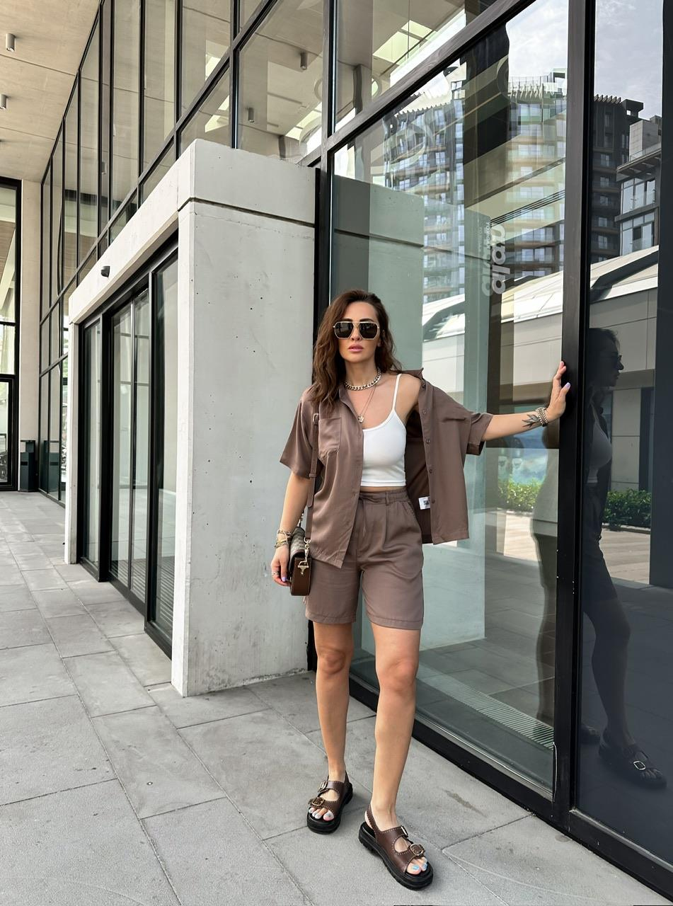 Kahve Gömlek Şort Marka Model Takım