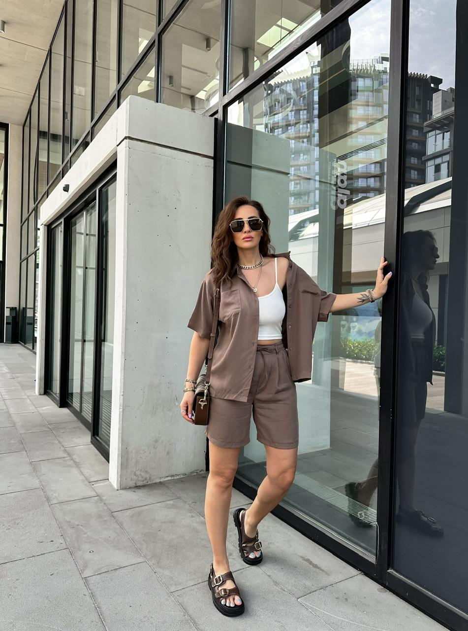 Kahve Gömlek Şort Marka Model Takım