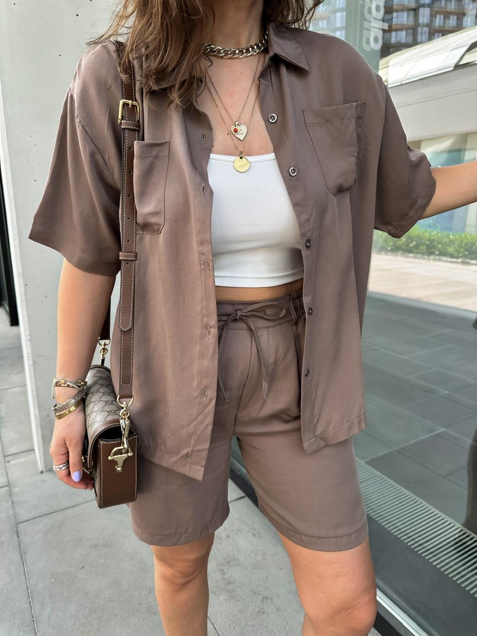 Kahve Gömlek Şort Marka Model Takım