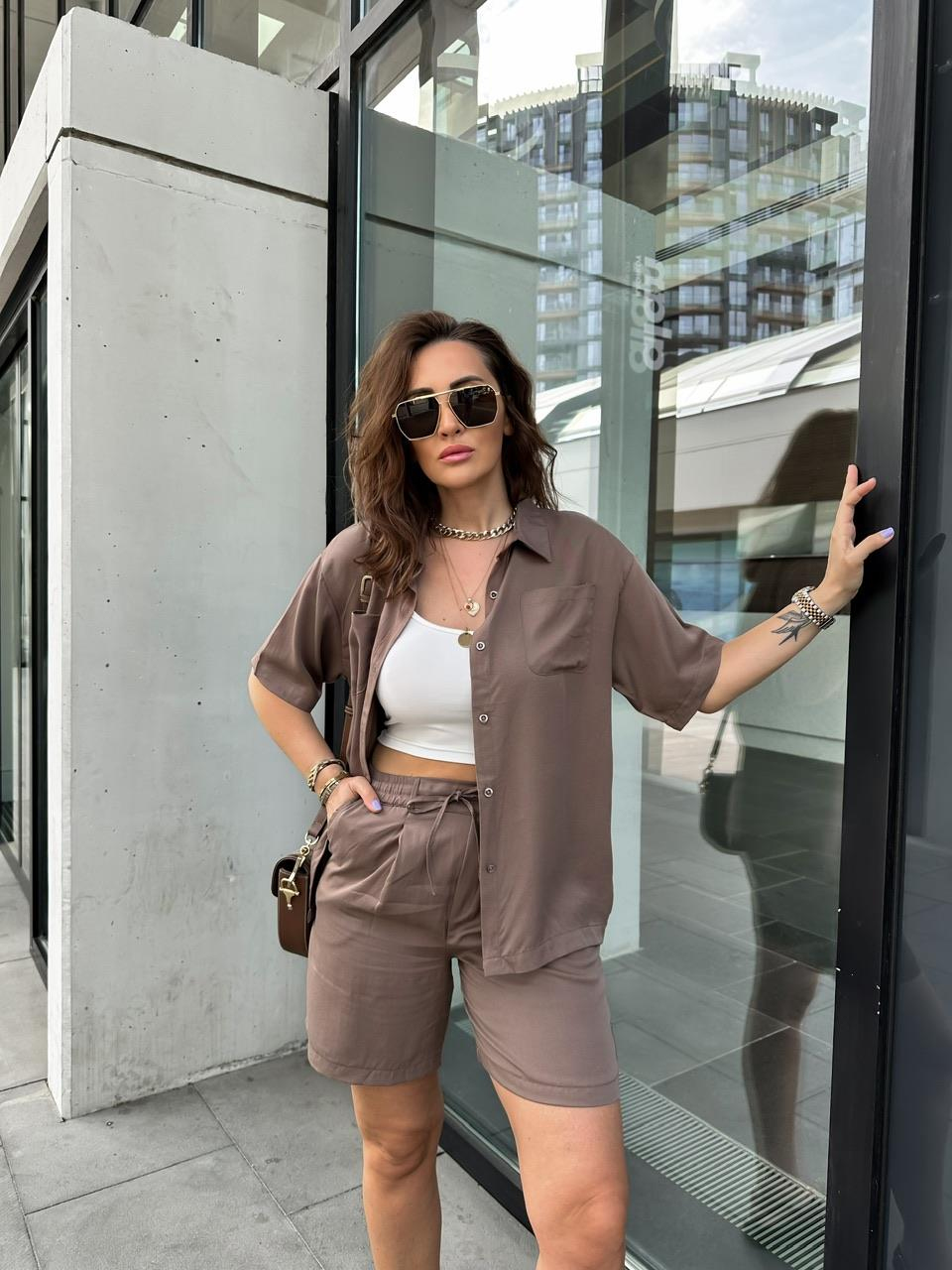 Kahve Gömlek Şort Marka Model Takım