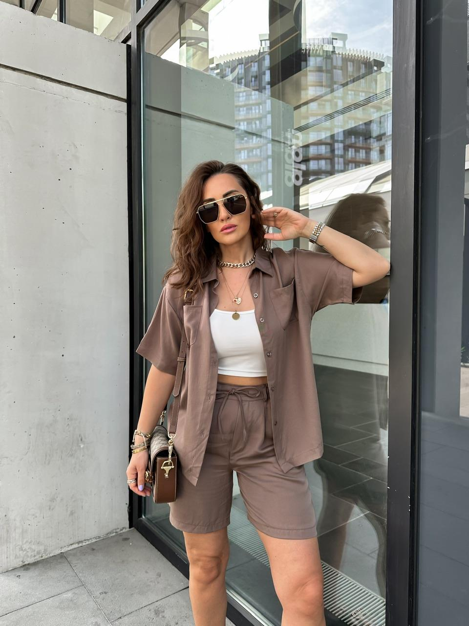 Kahve Gömlek Şort Marka Model Takım