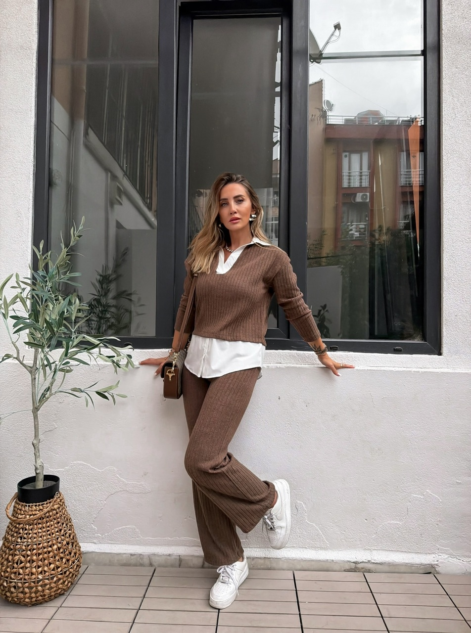 Kahve Gömlekli Kaşkorse Likralı Takım  