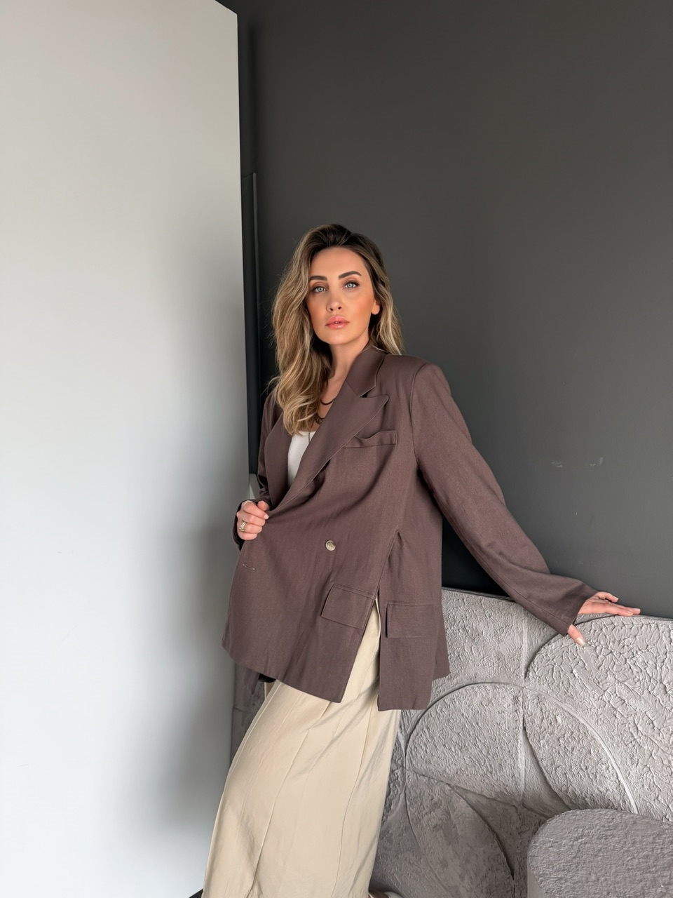 Kahve Ham Keten Tasarım Ceket