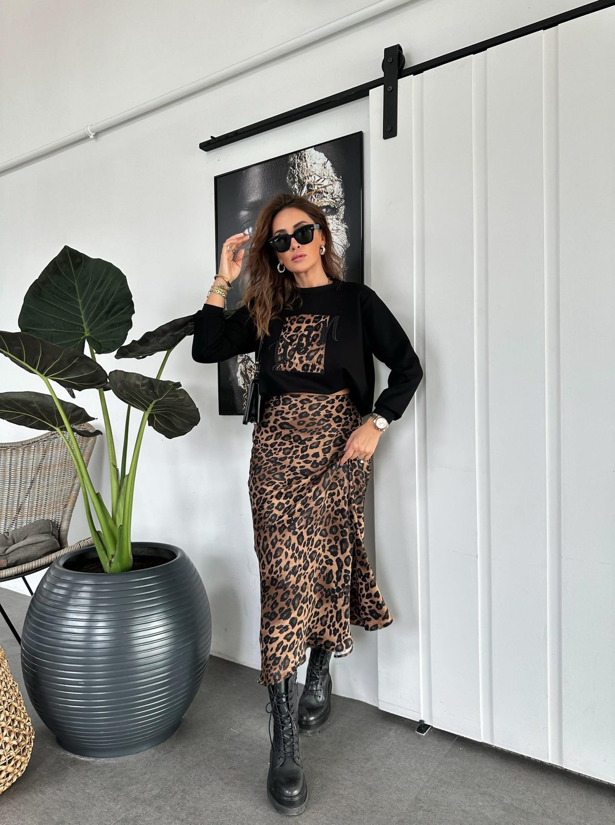 Kahve Icon Leopar Parçalı Sweatshirt