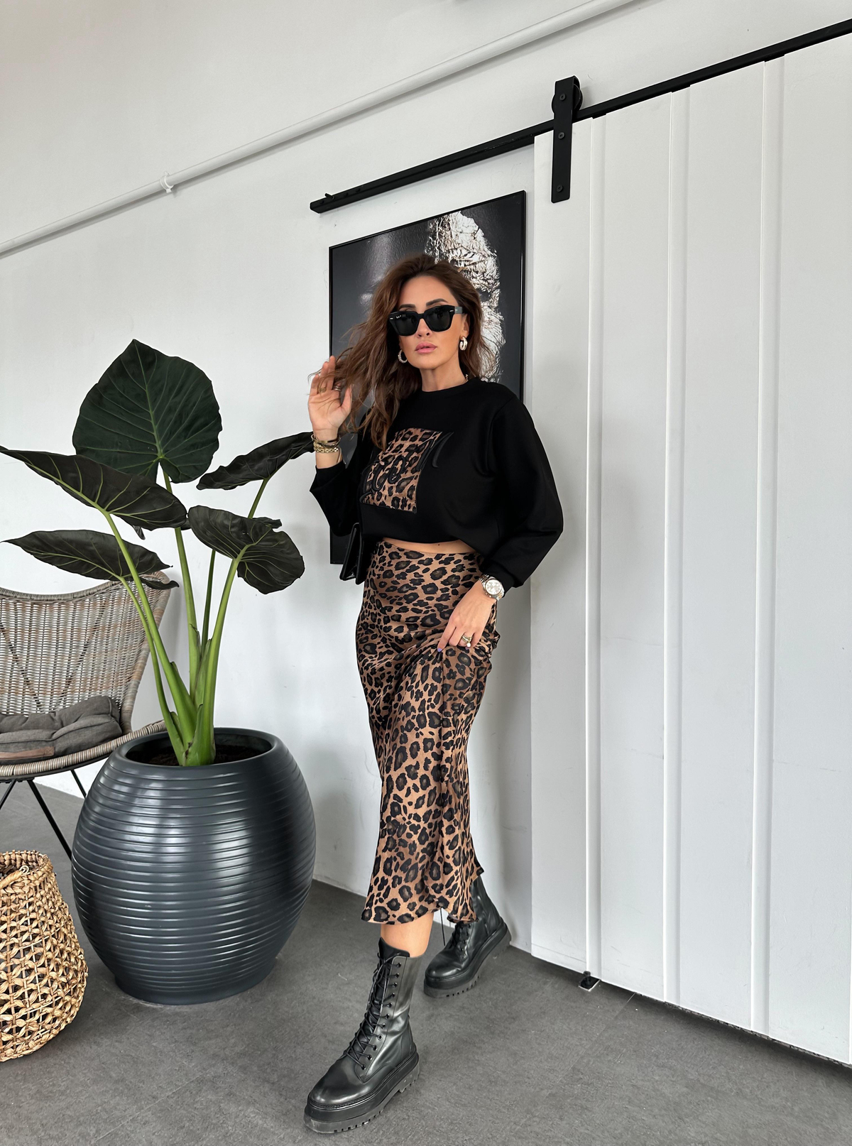Kahve Icon Leopar Parçalı Sweatshirt