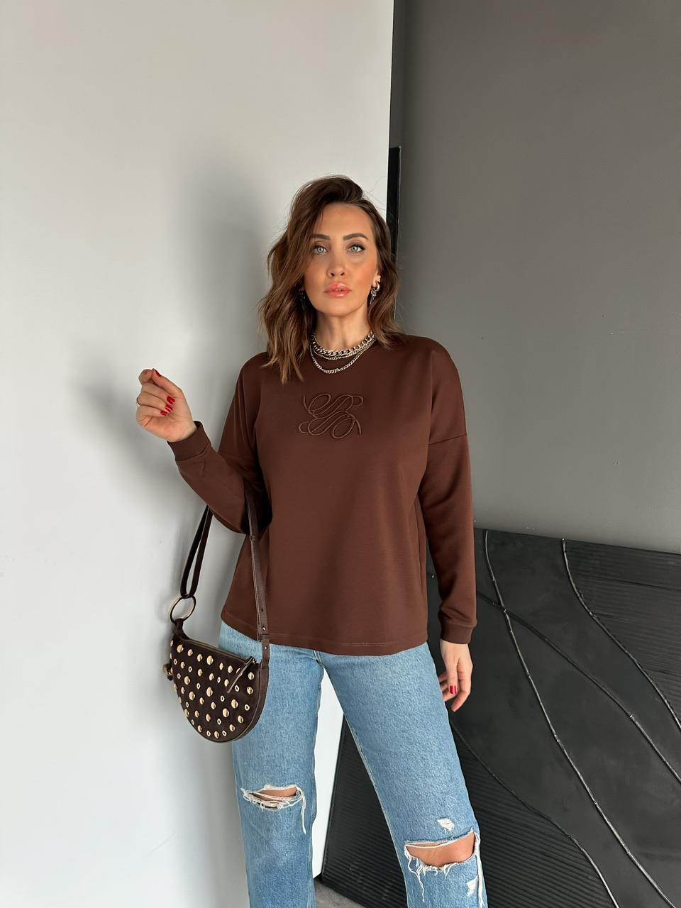 Kahve Kabartma Logolu Sweatshirt