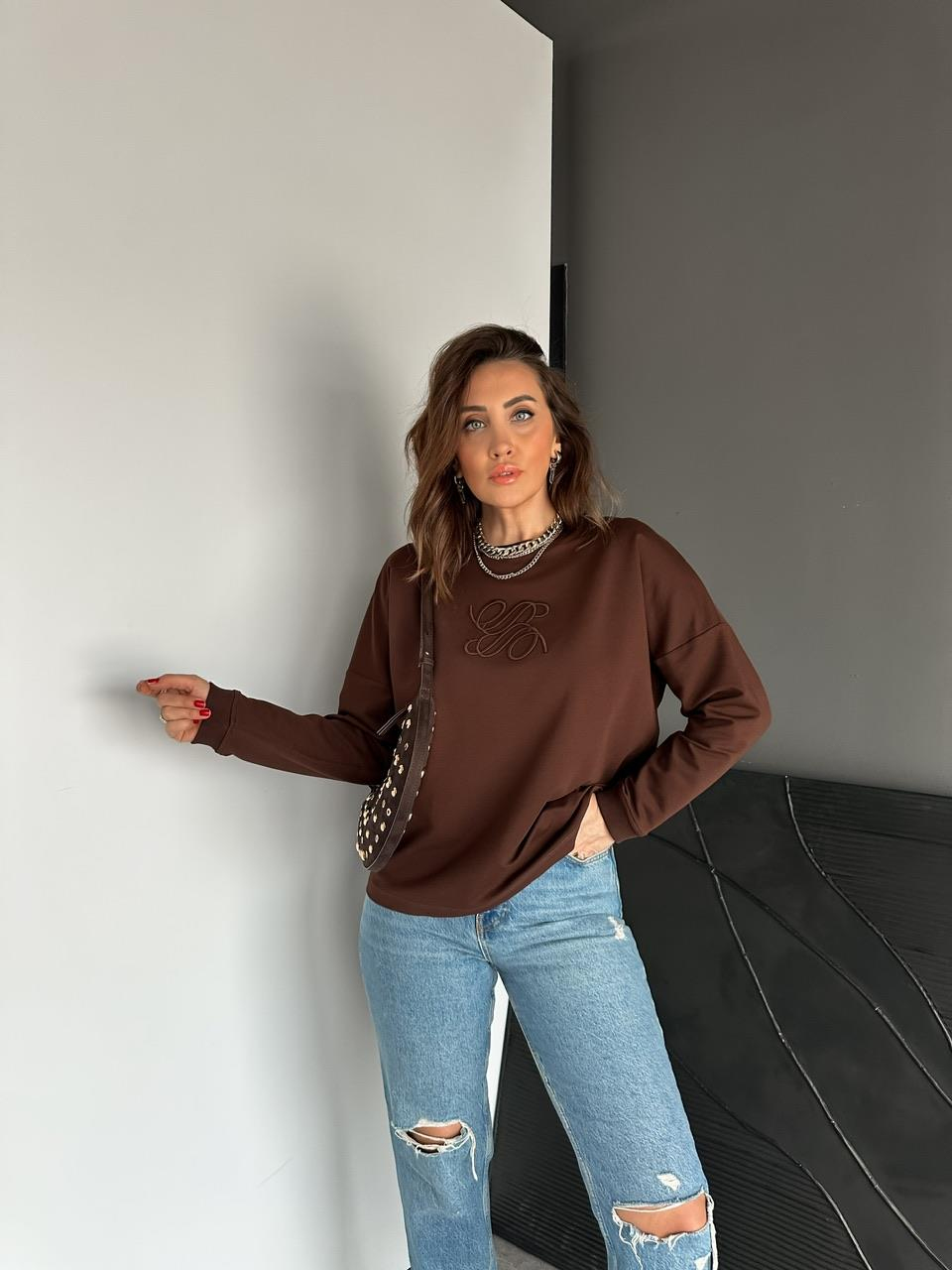 Kahve Kabartma Logolu Sweatshirt