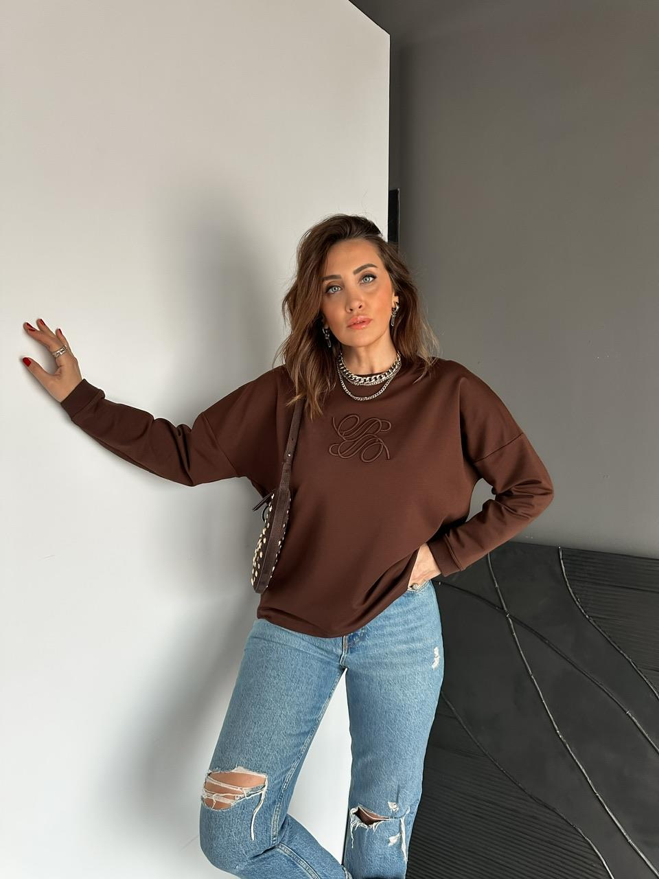 Kahve Kabartma Logolu Sweatshirt