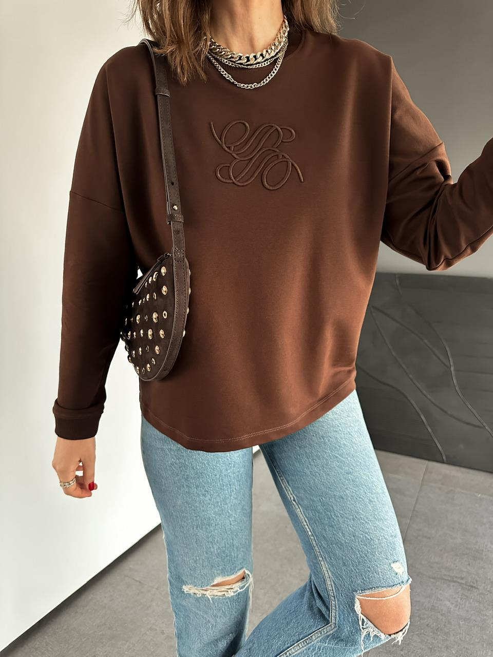 Kahve Kabartma Logolu Sweatshirt