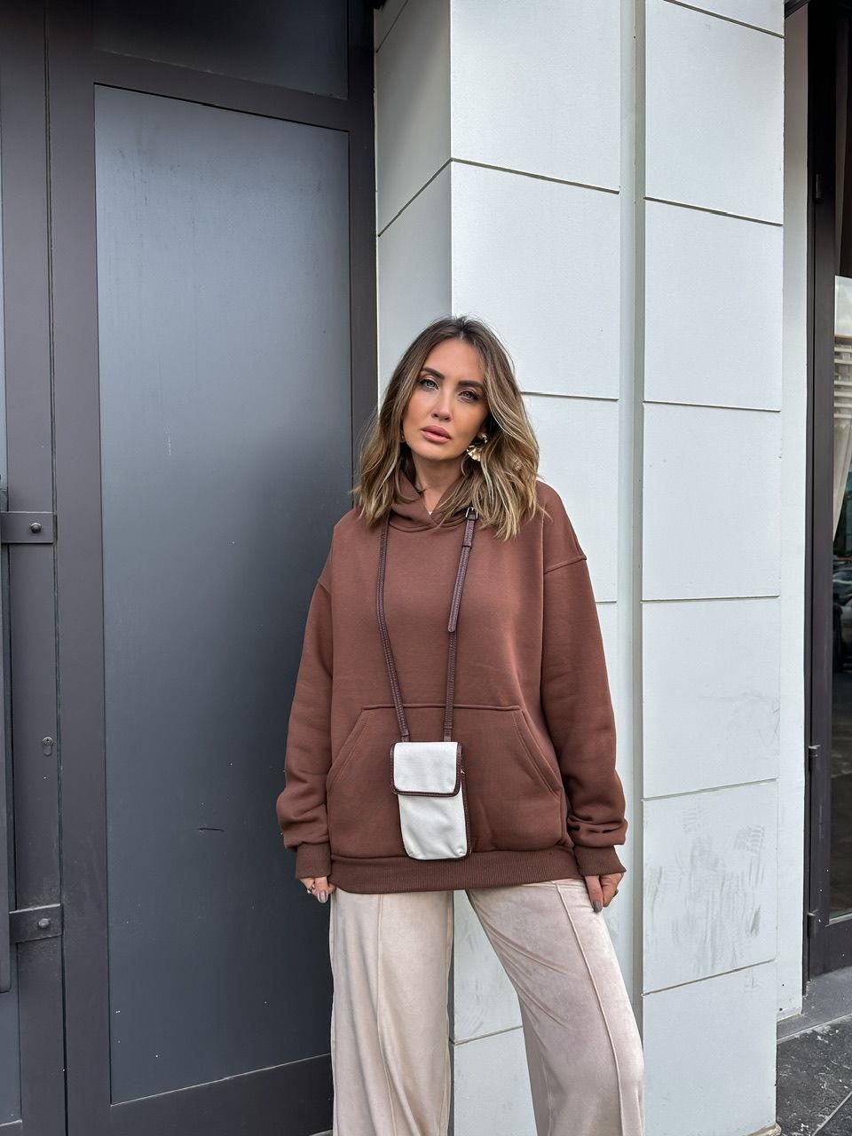 Kahve Kanguru Cepli Sweatshirt
