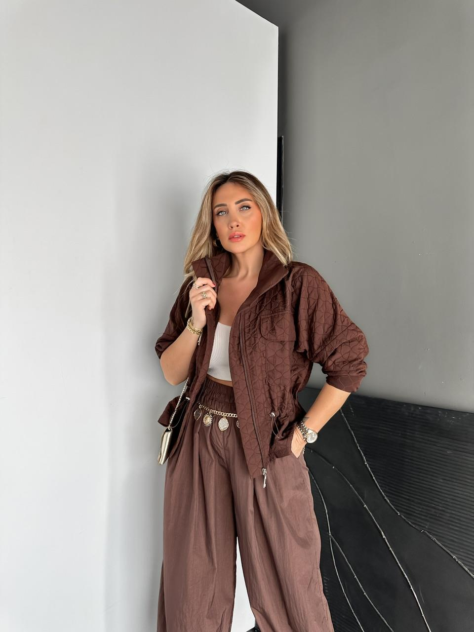 Kahve Kapitone Büzülebilir Ceket