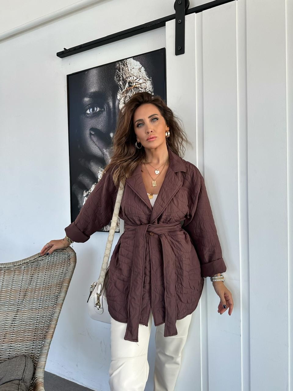 Kahve Kapitone Kuşaklı Ceket