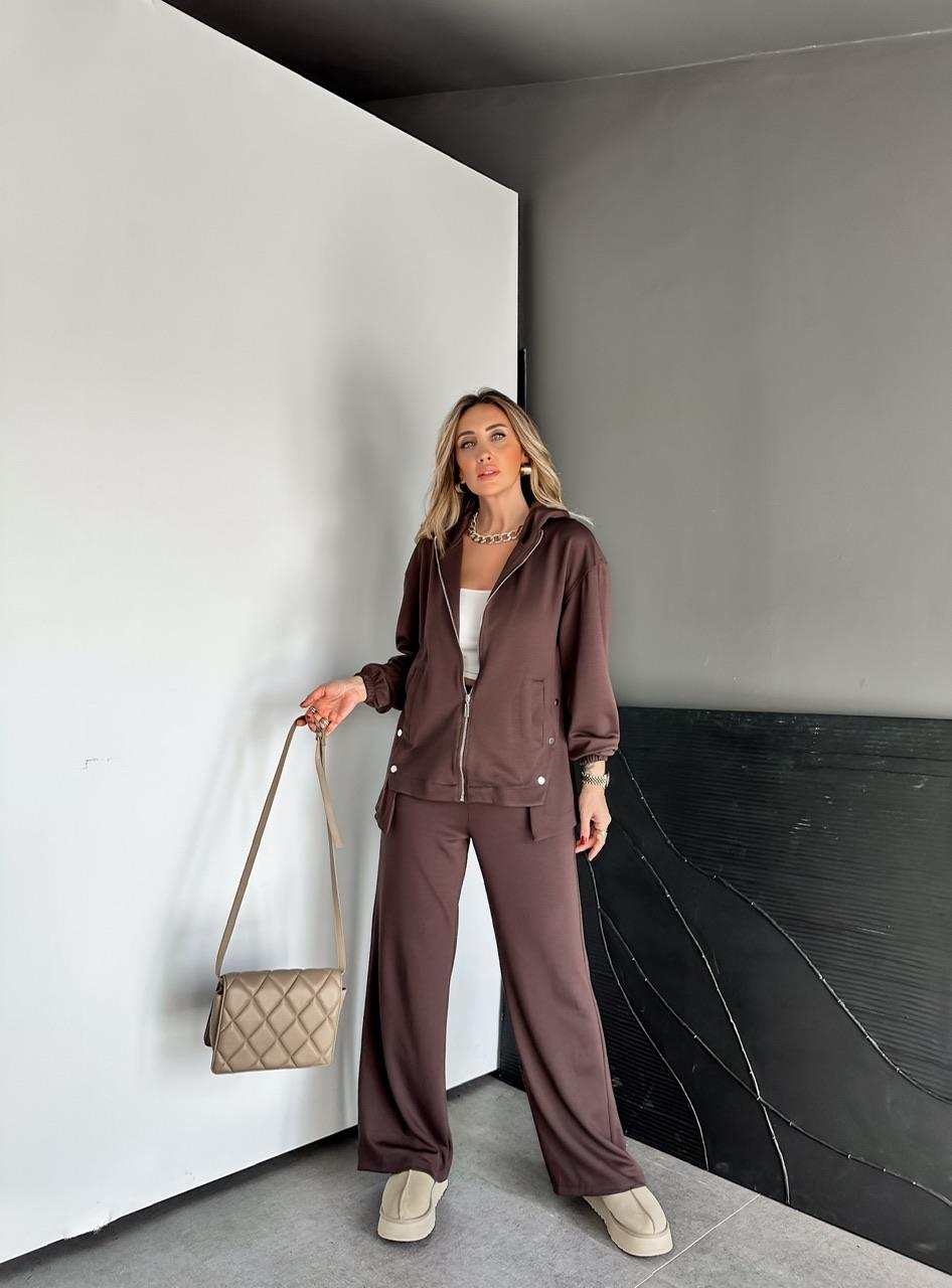Kahve Kapşonlu Cıtcıtlı Modal Takım