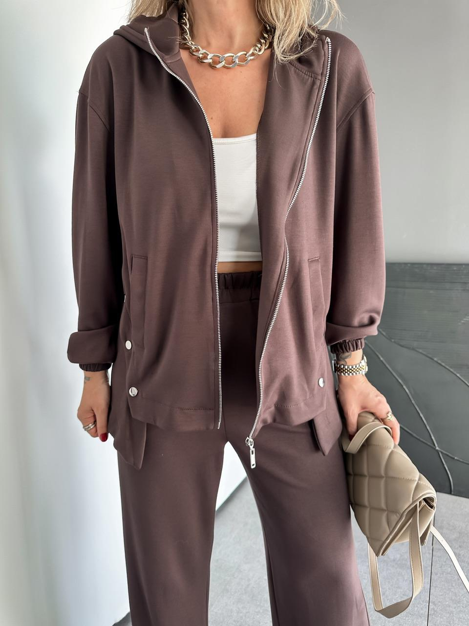 Kahve Kapşonlu Cıtcıtlı Modal Takım