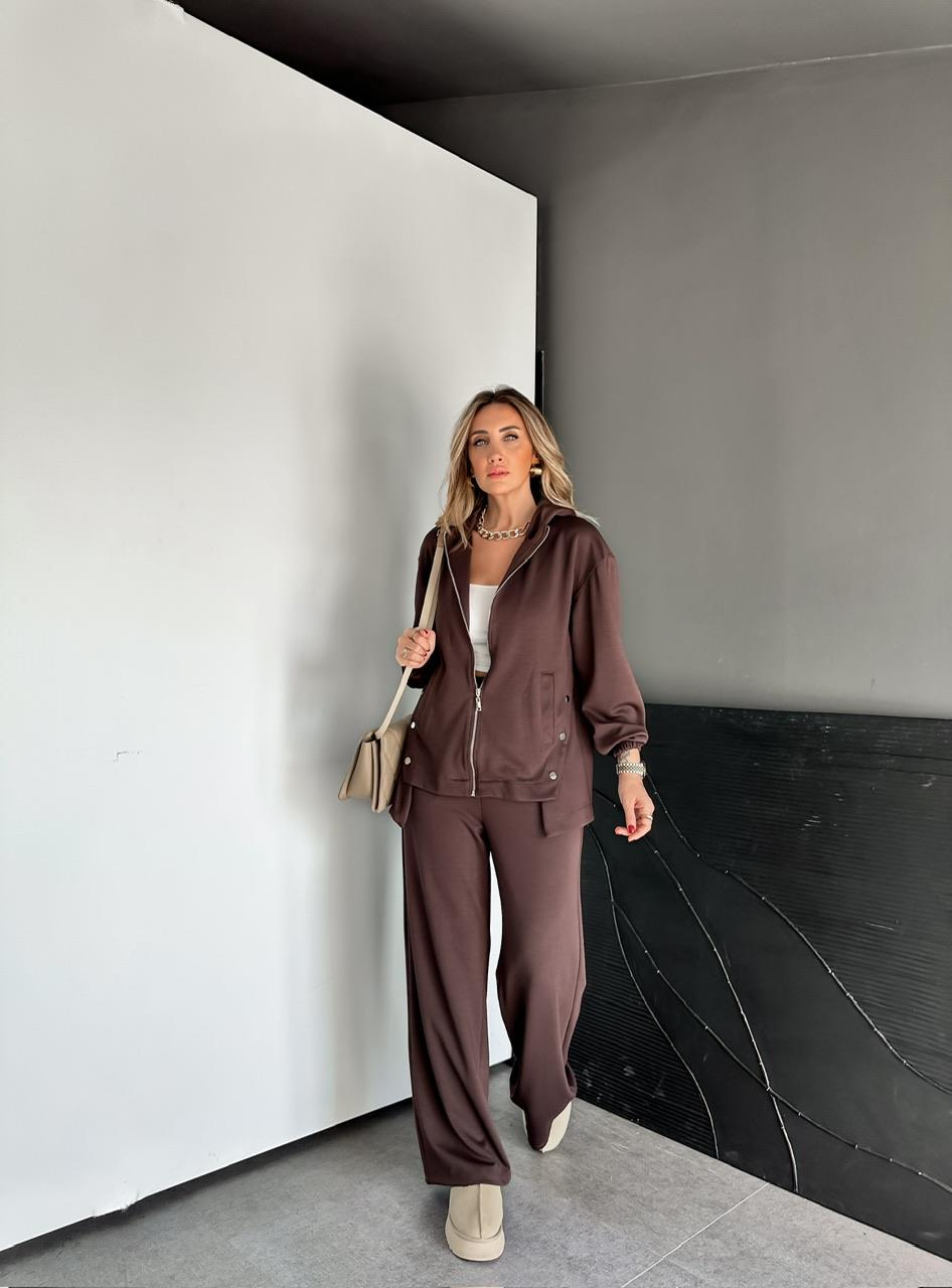 Kahve Kapşonlu Cıtcıtlı Modal Takım