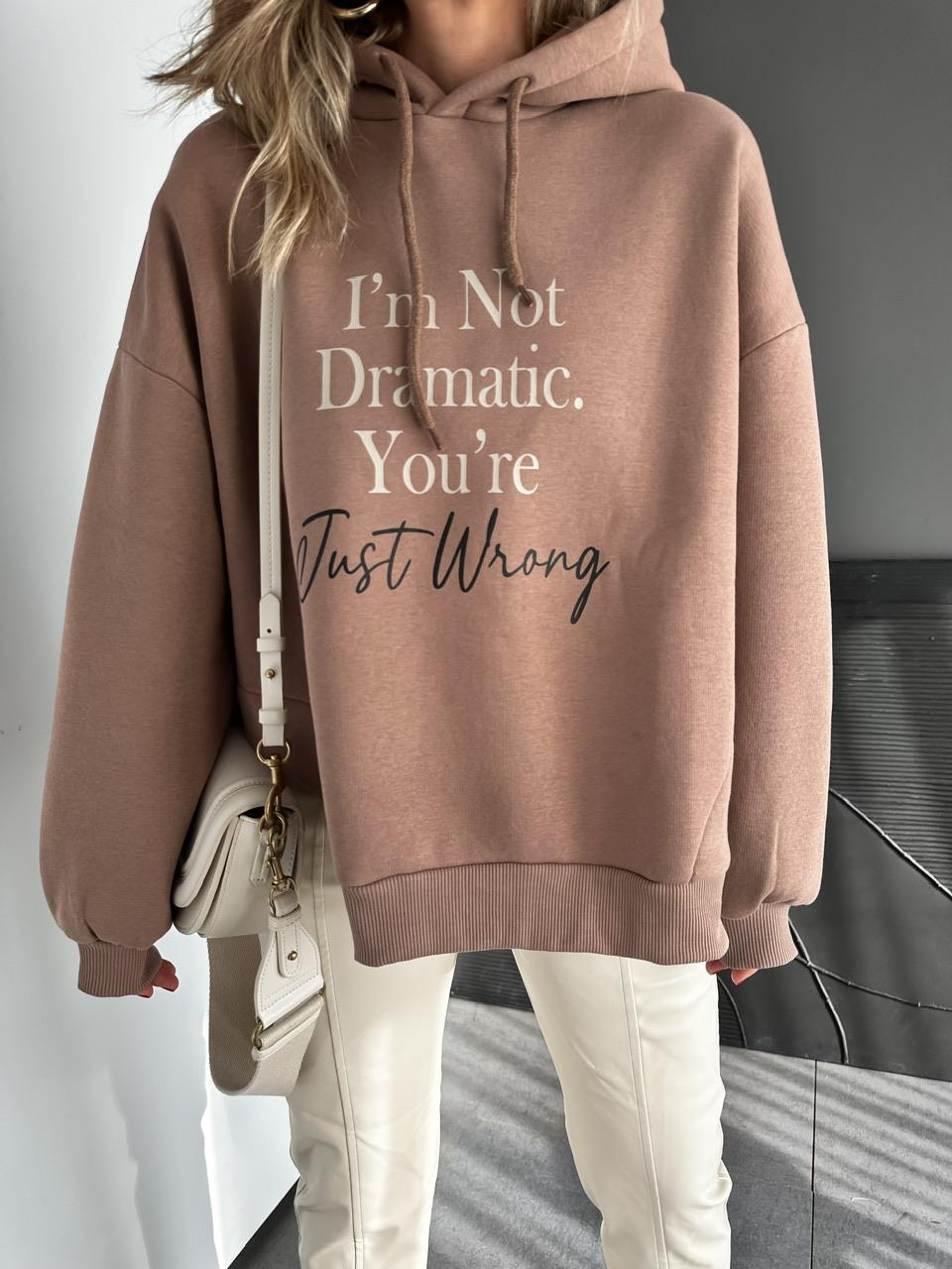 Kahve Kapşonlu Yanları Yırtmaçlı Sweatshirt