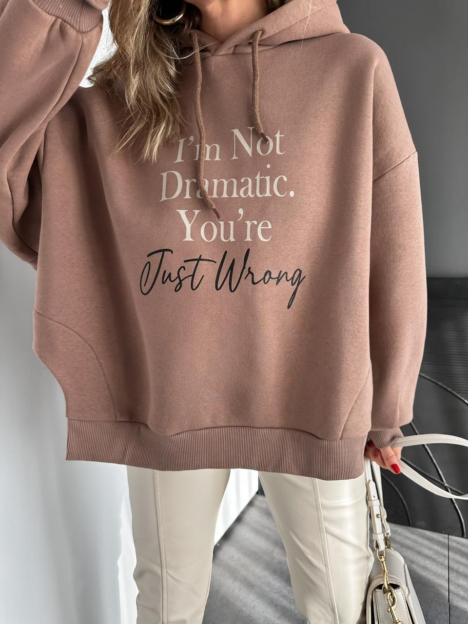 Kahve Kapşonlu Yanları Yırtmaçlı Sweatshirt