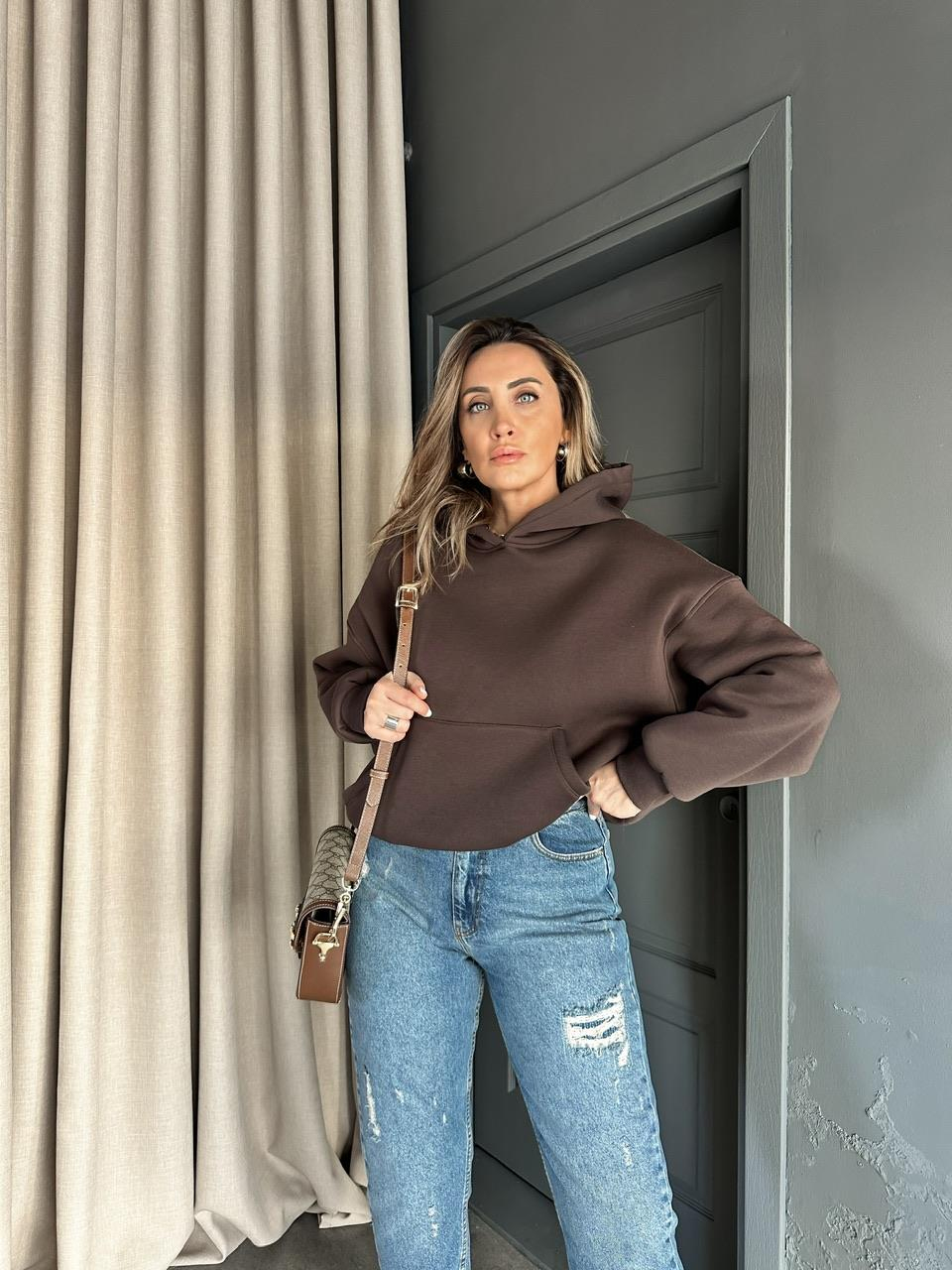 Kahve Karguru Cepli Sweatshirt