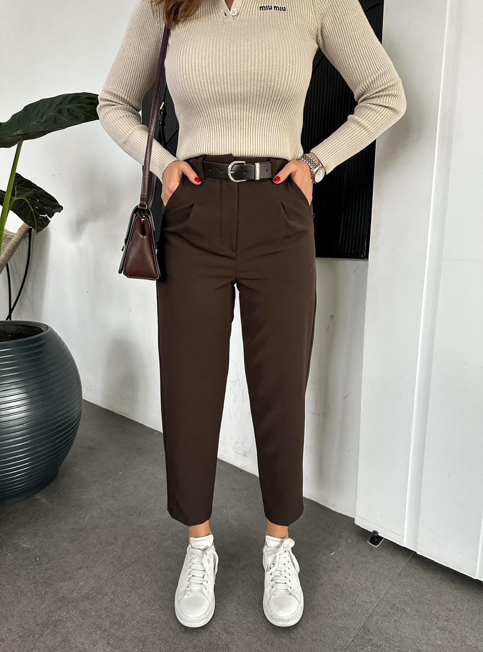 Kahve Kemerli Pensli Pantolon