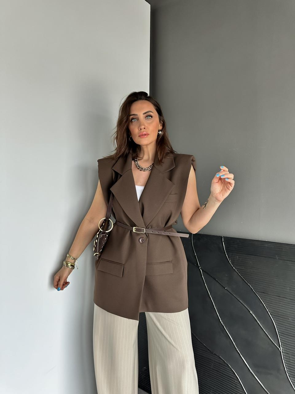 Kahve Kemerli Vatkalı Salaş Yelek