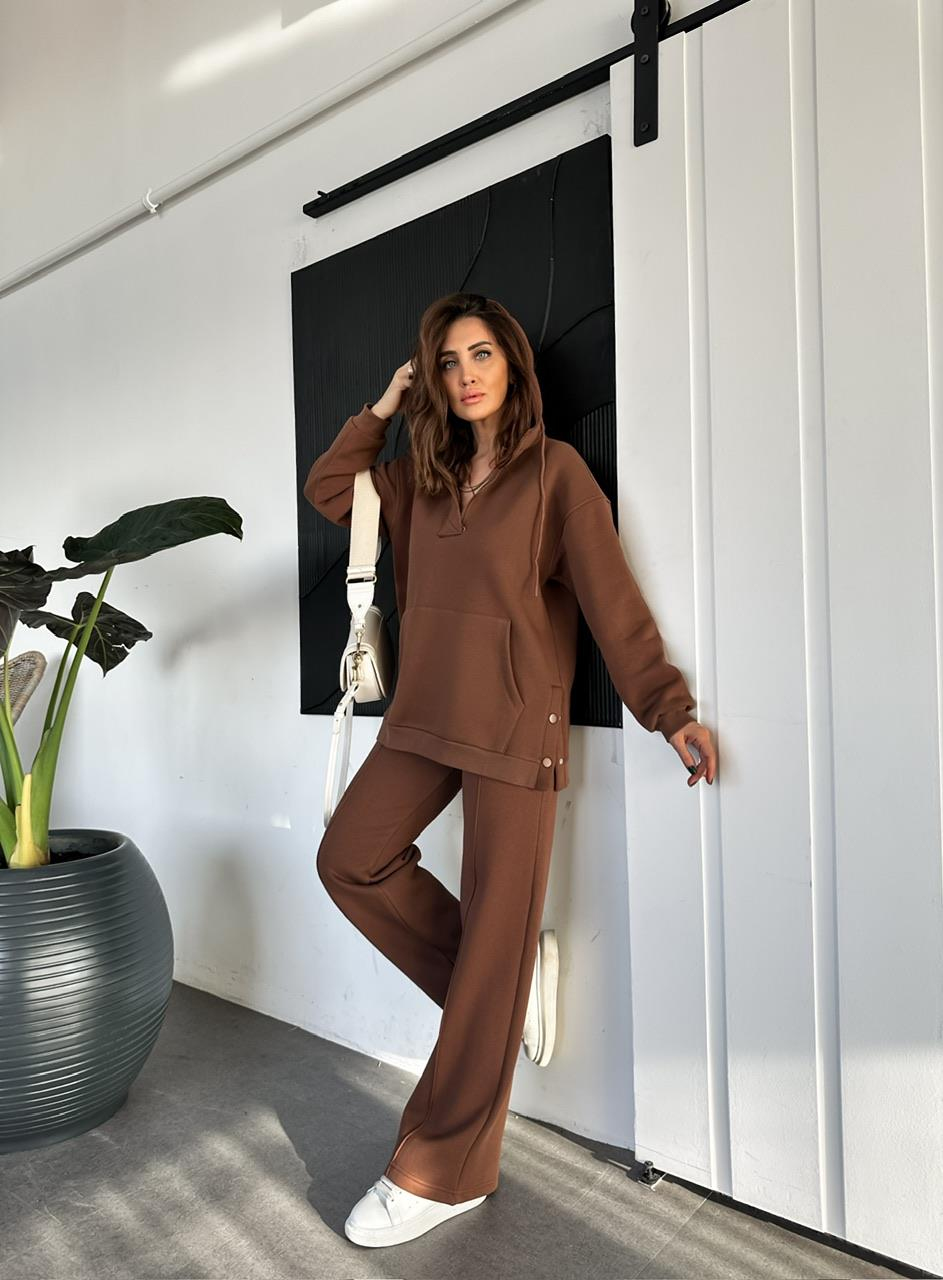 Kahve Kenarları Çıtçıtlı Kapşonlu Takım