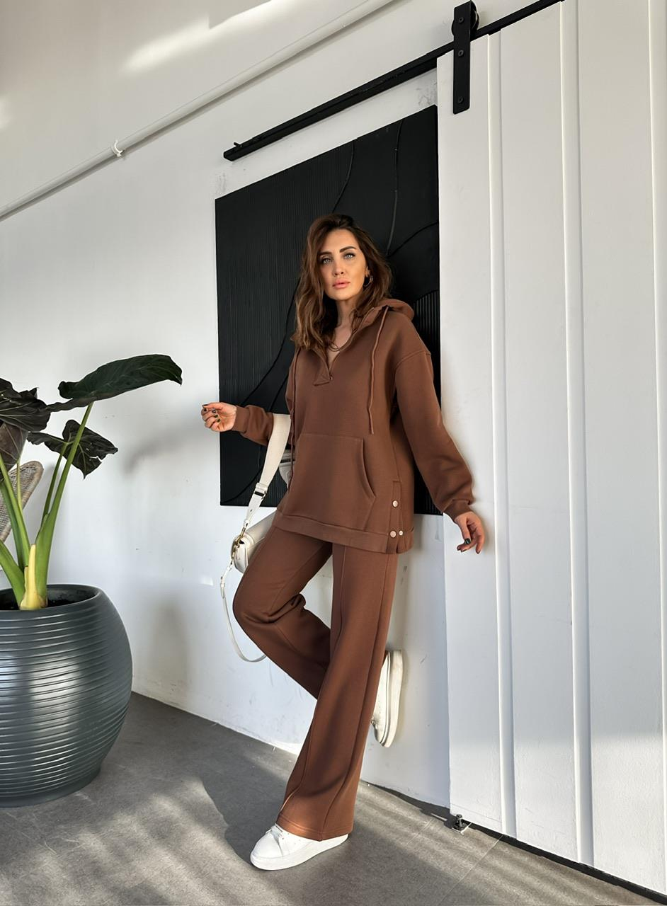 Kahve Kenarları Çıtçıtlı Kapşonlu Takım