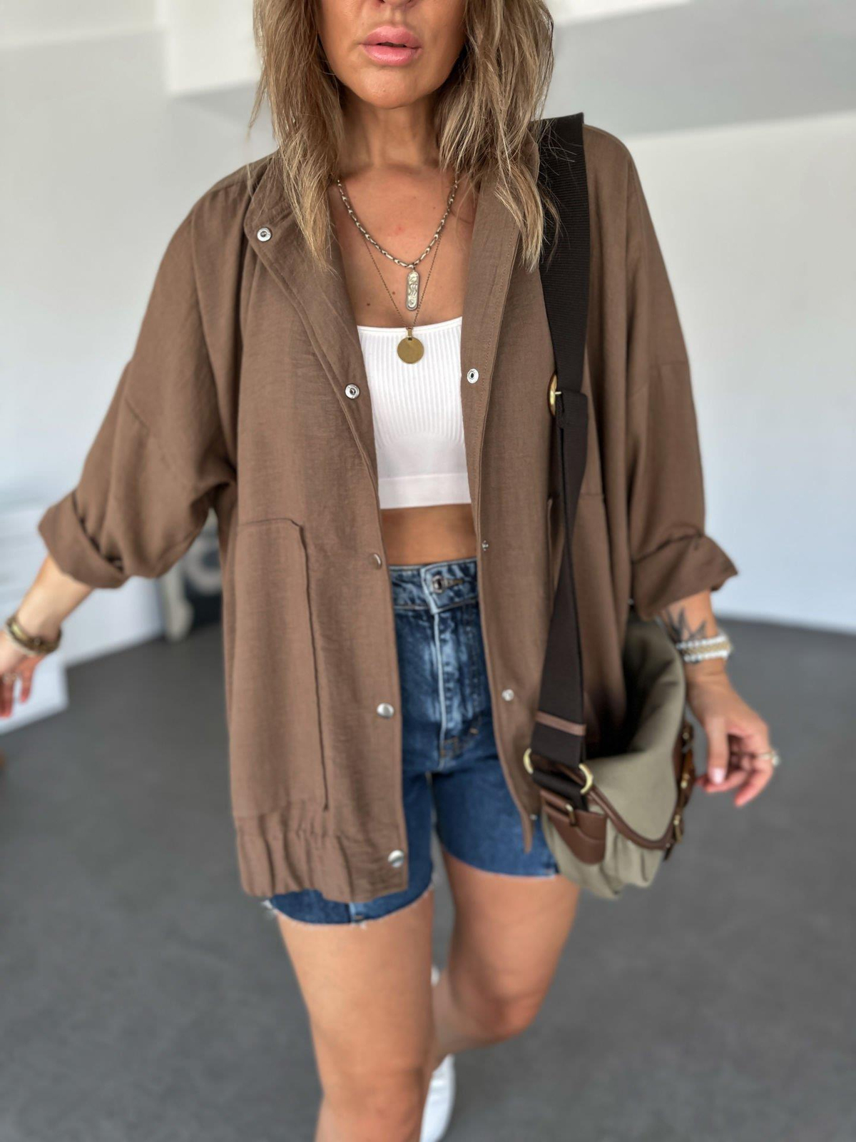 Kahve Keten Bomber Ceket