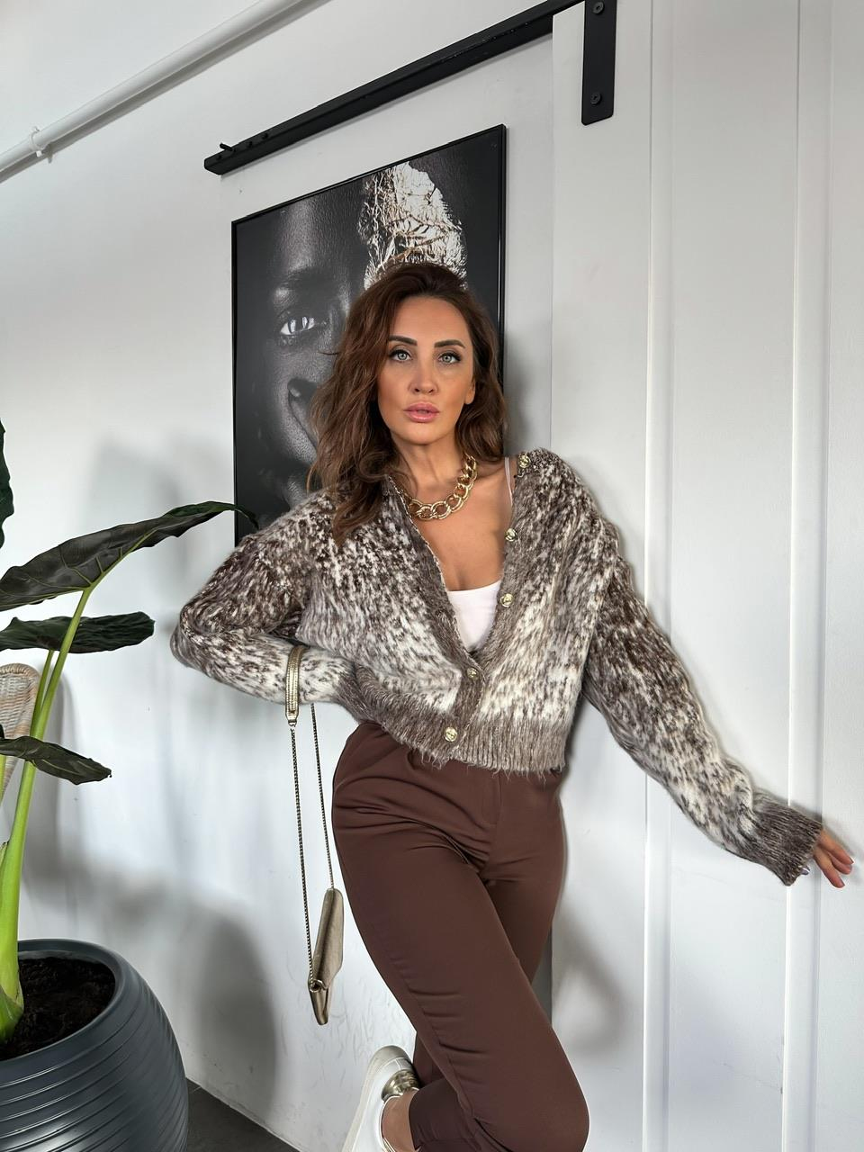 Kahve Kırçıllı Dokulu Hırka