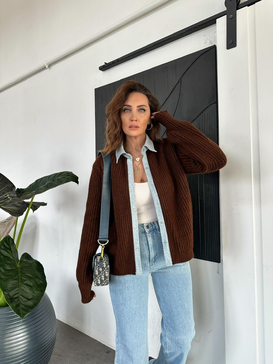 Kahve Kot Detaylı Çıtçıtlı Hırka