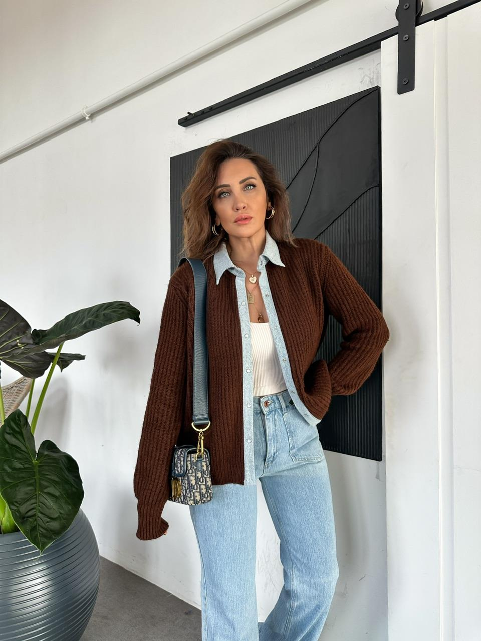 Kahve Kot Detaylı Çıtçıtlı Hırka