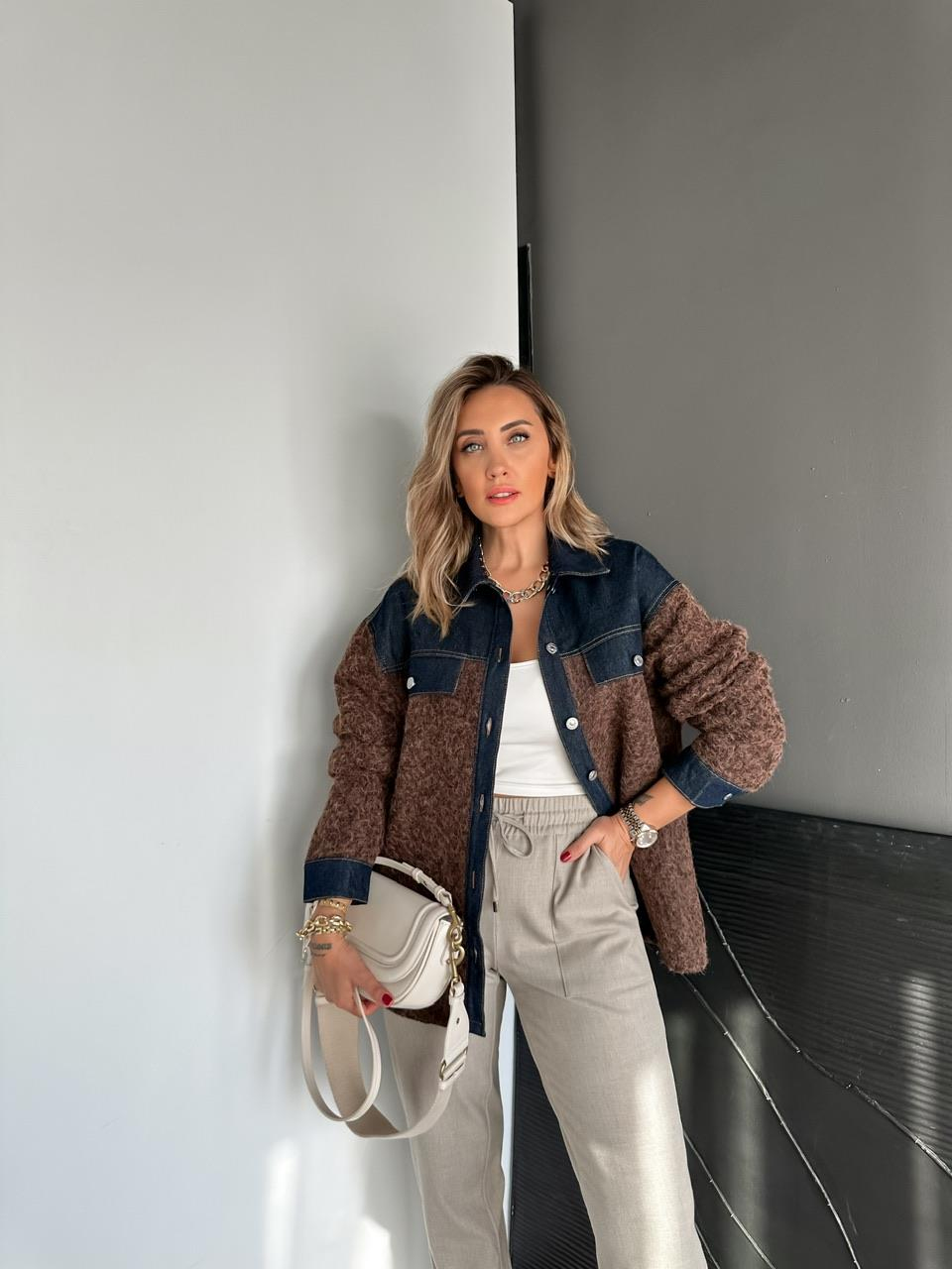 Kahve Kot Parçalı Buklet Ceket